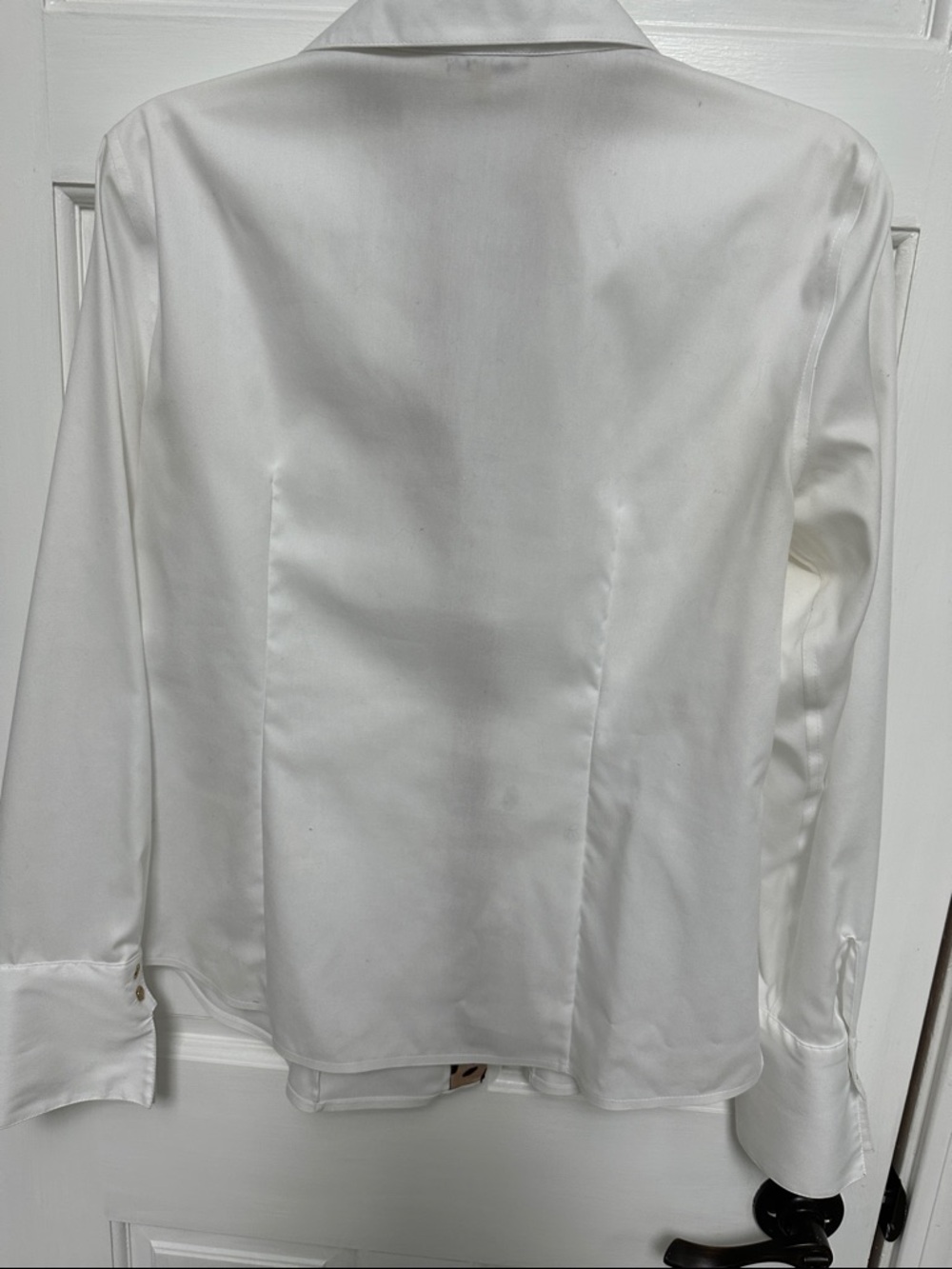 Calvin Klein White Button-Up Shirt with Leopard Trim Accent - Picture 6 of 7